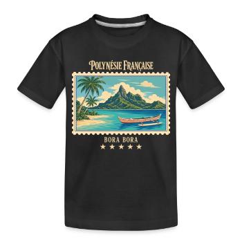 Polynesien Bora Bora Vintage Reisemarke - Kinder Premium Bio T-Shirt - Schwarz - Vorne