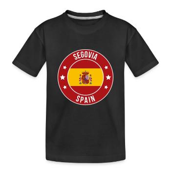 Segovia Spain Round Flag Badge - Kids' Premium Organic T-Shirt - black - Front