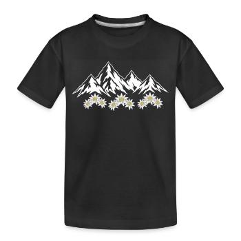 Alpen Berge mit Edelweiss Blumen Natur Landschaft - Kinder Premium Bio T-Shirt - Schwarz - Vorne