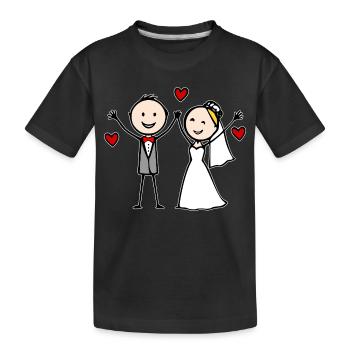 Dessin animé du couple de mariés joyeux - T-shirt bio Premium Enfant - noir - Devant