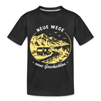 Neue WegeNeue Geschichten Camper-Motiv - Kinder Premium Bio T-Shirt - Schwarz - Vorne