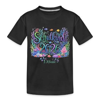 Schulkind 2026 – 1. Klasse Korallen - Kinder Premium Bio T-Shirt - Schwarz - Vorne