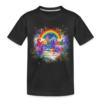 Regenbogen Schulkind 2026 - Kinder Premium Bio T-Shirt - Schwarz - Vorne