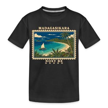 Madagaskar Nosy Be Vintage Reisemarke - Kinder Premium Bio T-Shirt - Schwarz - Vorne