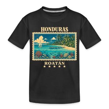 Honduras Roatán Vintage Reisemarke - Kinder Premium Bio T-Shirt - Schwarz - Vorne