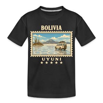 Bolivien Uyuni Vintage Reisemarke - Kinder Premium Bio T-Shirt - Schwarz - Vorne