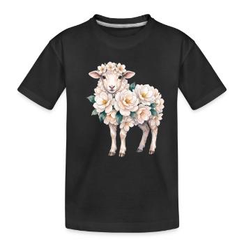 Brebis fleurie avec des fleurs blanches dans un style aquarelle - T-shirt bio Premium Enfant - noir - Devant