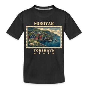 Färöer Tórshavn Vintage Reisemarke - Kinder Premium Bio T-Shirt - Schwarz - Vorne