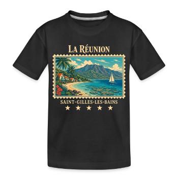 La Réunion Saint-Gilles Vintage Reisemarke - Kinder Premium Bio T-Shirt - Schwarz - Vorne