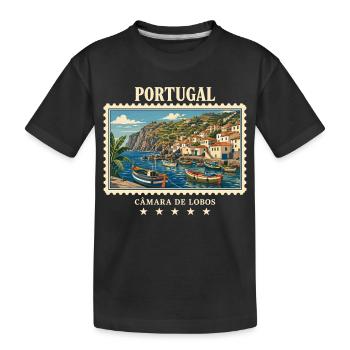 Portugal Câmara de Lobos Vintage Reisemarke - Kinder Premium Bio T-Shirt - Schwarz - Vorne