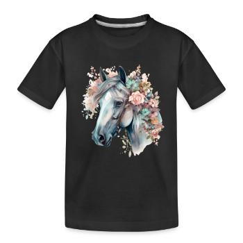 Couronne de cheval florale pastel aquarelle - T-shirt bio Premium Enfant - noir - Devant