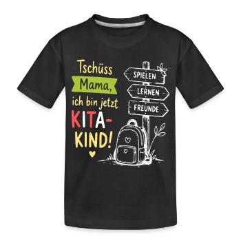 KitaKind Abschied Motiv Schild und Rucksack - Kinder Premium Bio T-Shirt - Schwarz - Vorne