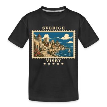 Schweden Visby Vintage Reisemarke - Kinder Premium Bio T-Shirt - Schwarz - Vorne