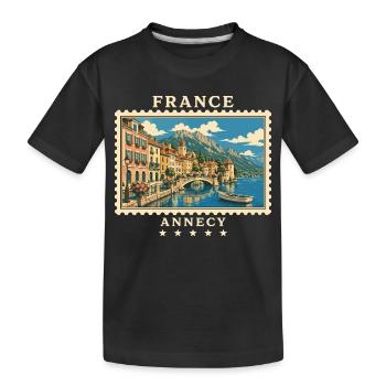 Frankreich Annecy Vintage Reisemarke - Kinder Premium Bio T-Shirt - Schwarz - Vorne