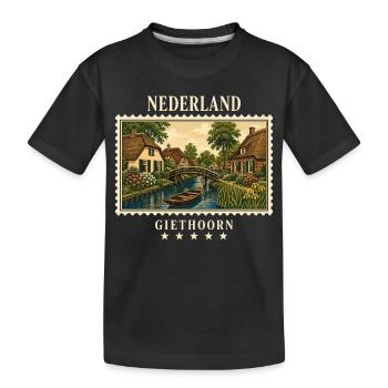 Niederlande Giethoorn Vintage Reisemarke - Kinder Premium Bio T-Shirt - Schwarz - Vorne