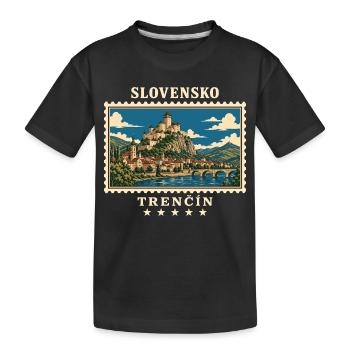 Slowakei Trenčín Vintage Reisemarke - Kinder Premium Bio T-Shirt - Schwarz - Vorne