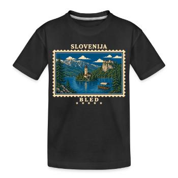 Slowenien Bled Vintage Reisemarke - Kinder Premium Bio T-Shirt - Schwarz - Vorne