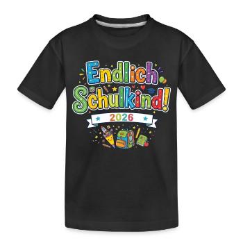 Endlich Schulkind 2026 - bunter Schulstart - Kinder Premium Bio T-Shirt - Schwarz - Vorne
