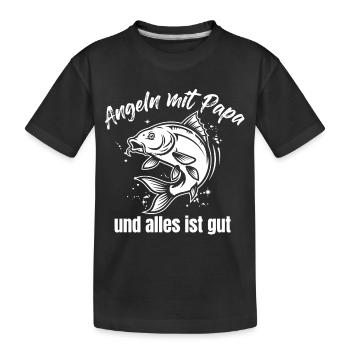 Angeln mit Papa – Alles ist gut - Kinder Premium Bio T-Shirt - Schwarz - Vorne