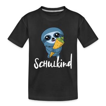 Schulkind Faultier - Kinder Premium Bio T-Shirt - Schwarz - Vorne