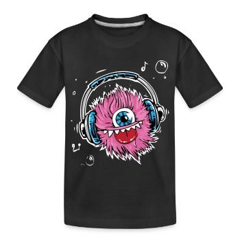 Monster,Kopfhörer,musik,singen - Kinder Premium Bio T-Shirt - Schwarz - Vorne