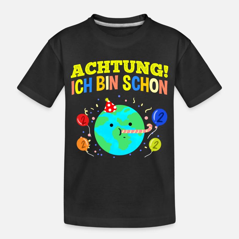 Achtung Ich Bin Schon 2 Geburtstag Erde - Kinder Premium Bio T-Shirt - Schwarz