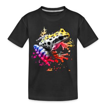 Bunter Frosch mit Farbspritzern - Kinder Premium Bio T-Shirt - Schwarz - Vorne