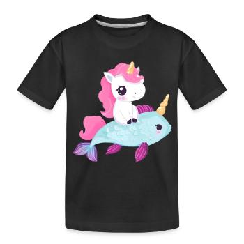 La licorne monte sur le poisson - T-shirt bio Premium Enfant - noir - Devant