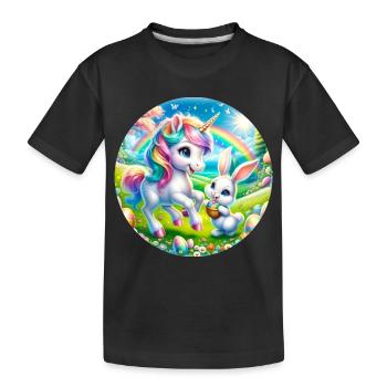 Einhorn mit Osterhasen-Freund - Kinder Premium Bio T-Shirt - Schwarz - Vorne