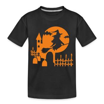 Halloween - Sorcière Cimetière - Orange - T-shirt bio Premium Enfant - noir - Devant