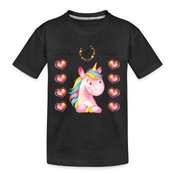 Schulanfang Einhorn Unicorn 1.Klasse Mädchen - Kinder Premium Bio T-Shirt - Schwarz - Vorne