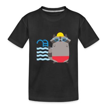 T-Shirt Schwimmer Waschbär - Kinder Premium Bio T-Shirt - Schwarz - Vorne