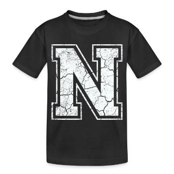 Letter N in white in the used look - Kids' Premium Organic T-Shirt - black - Front