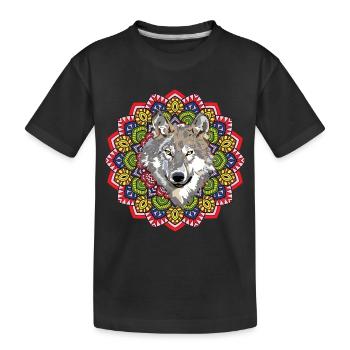 Animal forestier Les habitants de la forêt offrent Mandala Wolf - T-shirt bio Premium Enfant - noir - Devant