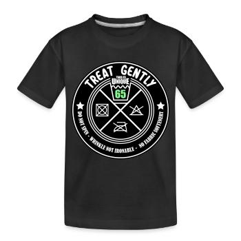 Schonend behandeln Unikat ist 65 | Farben änderbar - Kinder Premium Bio T-Shirt - Schwarz - Vorne