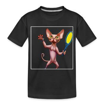 Tennis Sphynx Katze - Kinder Premium Bio T-Shirt - Schwarz - Vorne