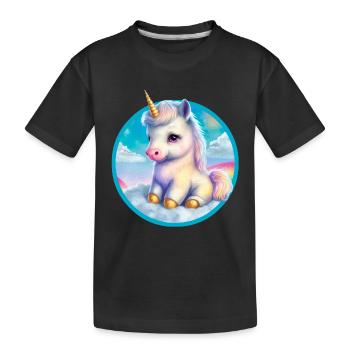 Seated baby unicorn in clouds - Kids' Premium Organic T-Shirt - black - Front