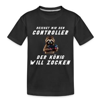 Zocken Konsole Faultier Gamer Zocker Gaming König - Kinder Premium Bio T-Shirt - Schwarz - Vorne