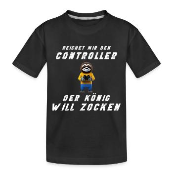 Zocken Konsole Faultier Gamer Zocker Gaming König - Kinder Premium Bio T-Shirt - Schwarz - Vorne