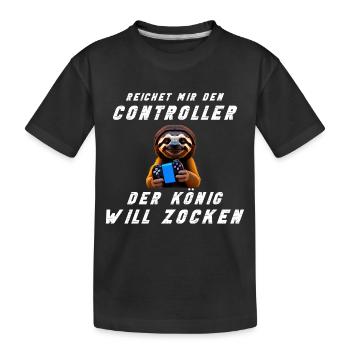 Zocken Konsole Faultier Gamer Zocker Gaming König - Kinder Premium Bio T-Shirt - Schwarz - Vorne