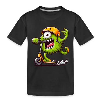 Monstre mignon drôle sur escooter - T-shirt bio Premium Enfant - noir - Devant