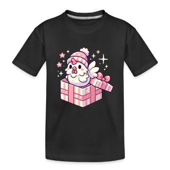 Merry Rooster in Winter Hat Gift Box - Kids' Premium Organic T-Shirt - black - Front