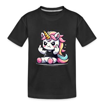 Rebellious Unicorn Flipping Off - Kids' Premium Organic T-Shirt - black - Front