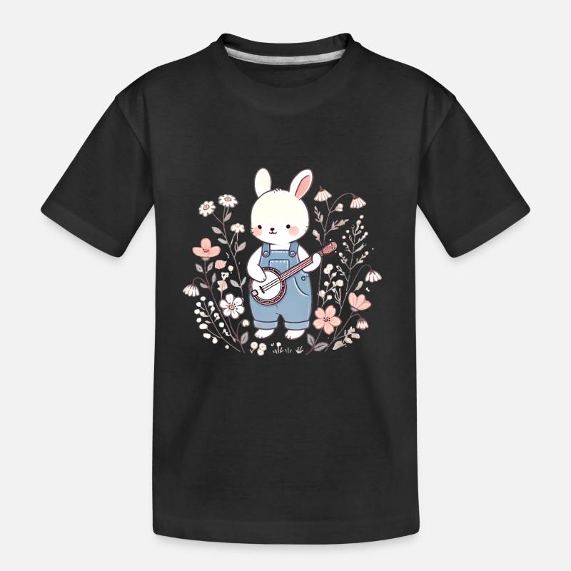 Lapin Banjo dans le champ de fleurs - T-shirt bio Premium Enfant - noir