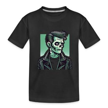 Rockabilly Zombie Skull in Leather - Kids' Premium Organic T-Shirt - black - Front