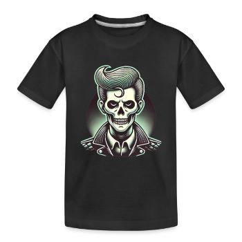 Rockabilly Zombie Skull Illustration - Kids' Premium Organic T-Shirt - black - Front