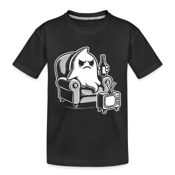 Grumpy Ghost Watching TV Cartoon - Kids' Premium Organic T-Shirt - black - Front
