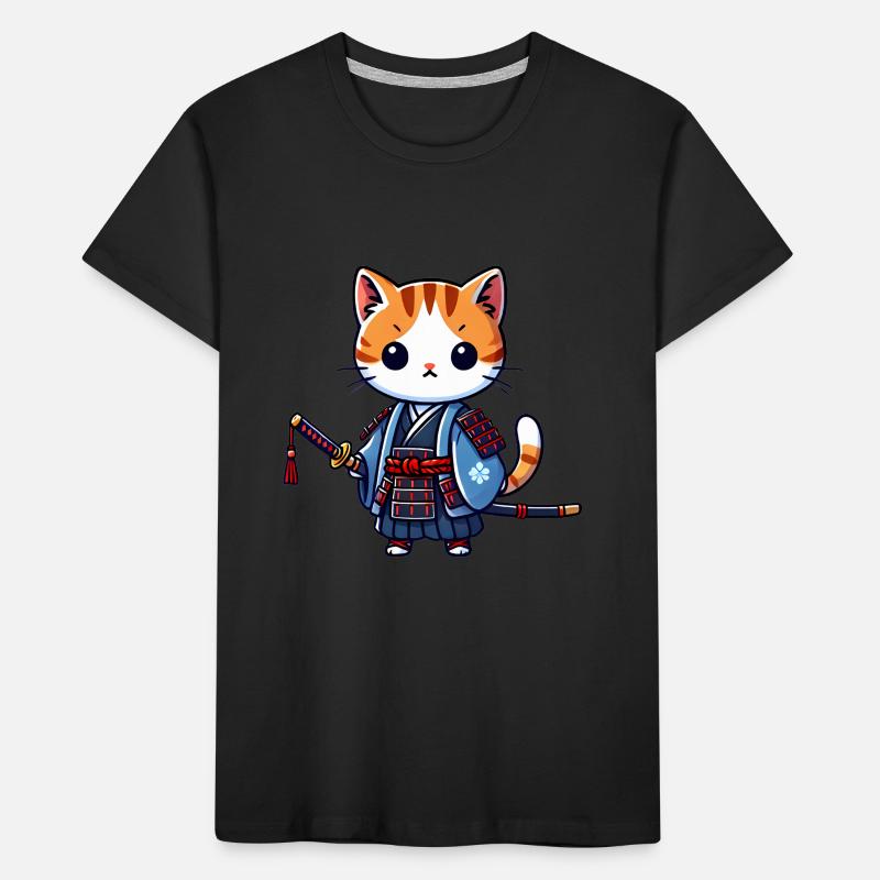 Chat samouraï en robe bleue avec katana T-shirt bio Premium Enfant