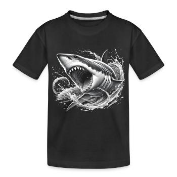 Grimmiger Hai in Wellen Illustration - Kinder Premium Bio T-Shirt - Schwarz - Vorne