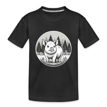 Illustration de cochon rustique en forêt - T-shirt bio Premium Enfant - noir - Devant